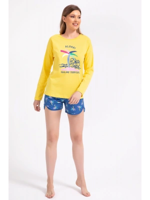 Rolypoly Feeling Tropical Sarı Kadın Uzun Kol Şort Takım