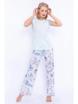 1899 Çiçek Desenli Nil Dantel Detaylı Kadın Pijama Takımı
