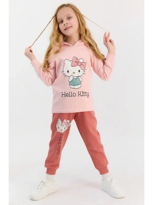 Lisanslı Pudra Kız Çocuk Kapşonlu Eşofman Takımı