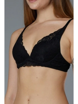 Kadın Siyah Dantelli Balenli Pus-up Sütyen 11-394