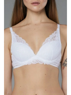 Kadın Beyaz Dantelli Balenli Pus-up Sütyen 11-394