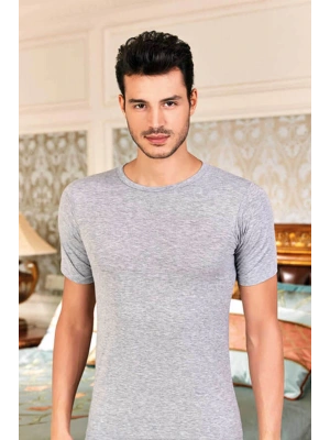 Erkek Gri Likralı Bisiklet Yaka Atlet