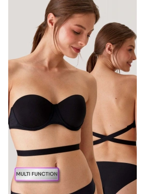 Kadın 6027 Pisa Destekli Push-up Straplez Multi Function Sütyen Siyah