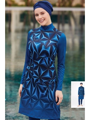 Likralı Tam Kapalı Tesettür Mayo 0484 Açık Lacivert
