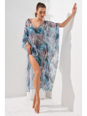 V Yaka Elbise Pareo Coral 231803-d