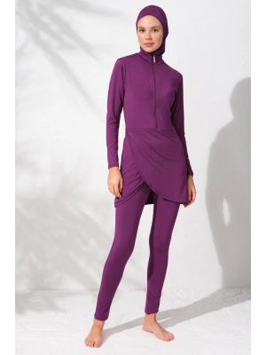 Uzunkollu Fermuarlı Tesettür Mayo Mor 231914