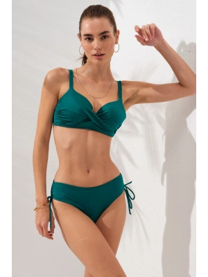 Yeşil Balenli Sırt Bağcıklı Bikini Takımı Kaplı Yandan Ipli Toparlayıcı Ince Askılı Geniş Beden