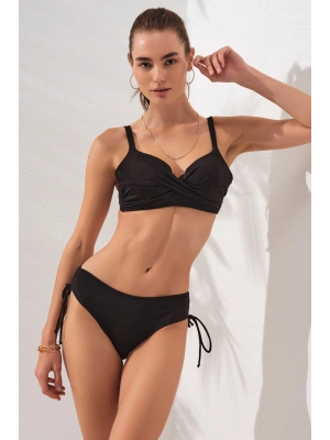 Siyah Balenli Ince Askılı Ayarlanabilir Bel Detaylı Bikini Takımı Arkadan Bağlamalı Toparlayıcı
