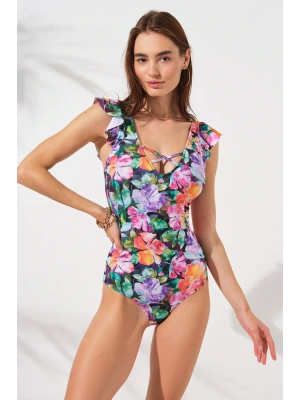 Fıjı Kol Fırfır Detaylı Carpraz Bantlı Askılı Mayo