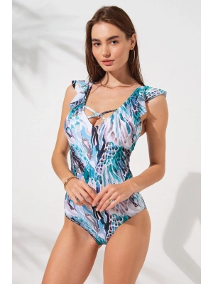 Fıjı Kol Fırfır Detaylı Carpraz Bantlı Askılı Mayo