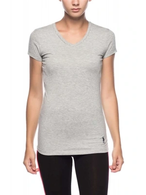 Kadın, Lisanslı, Uspa, Gri Melanj, Kısa Kollu V Yaka T-shirt