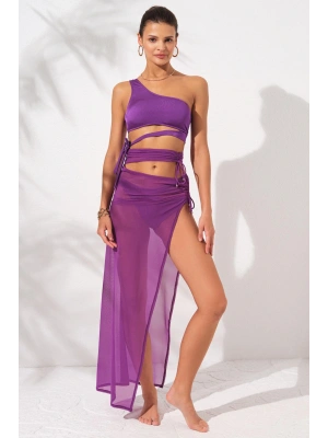 Yırtmaçlı Tül Tek Etek Mor 231807