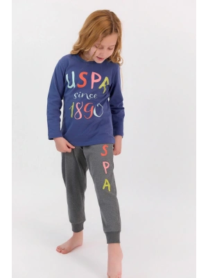 Açık Indigo Kız Çocuk Uzun Kol Ribanalı Pijama Takımı