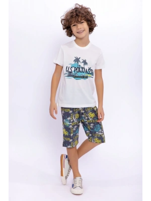 Us1017 Lisanslı Palm Beach Polo Krem Erkek Çocuk Kapri Takım