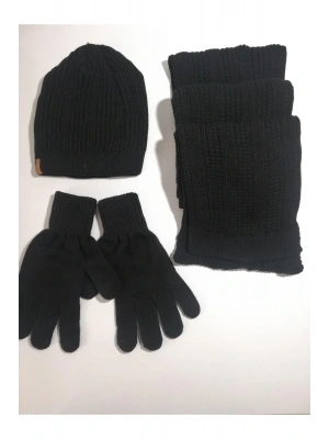 Erkek Atkı & Bere & Eldiven 3lü Takım K22002-03-001 Siyah