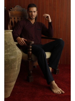 Erkek Uzun Kol V Yakalı Pijama Takım 7130