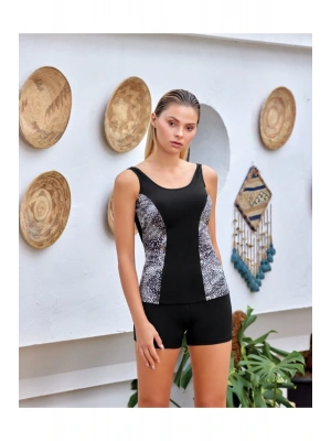 Kalın Askılı Taytlı Su Tutmayan Kumaş Kadın Tankini 3605