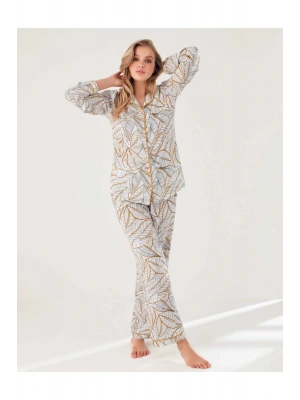 Blu Dream 10104 Dokuma Viscon Önden Düğmeli Kısa Kol Pijama Takımı