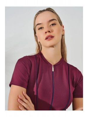 Biyeli Anvelop Etekli Yarım Kol Yarı Kapalı Mayo