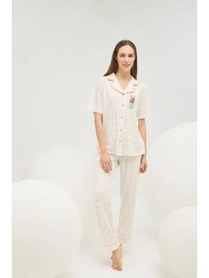 16608 KADIN BASKILI DÜĞMELİ PİJAMA TAKIM