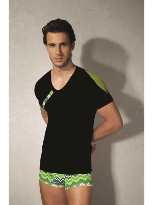 Erkek Siyah - Yeşil Kalipso Derin V Yaka Modal T-Shirt 2575