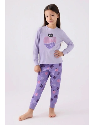 Kız Çocuk Mor Uzun Kol Pijama Takım