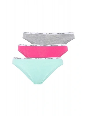 Pamuklu & Likralı, 3lü Kadın Slip Külot Fuşya & Gri & Mavi