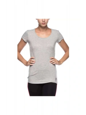 Kadın Modal Pamuklu Basic Derin Yaka Gri Melanj T-shirt