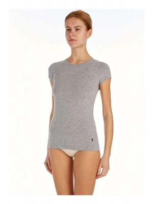U.S. Polo Assn. Kadın Gri Melanj Kısa Kollu Yuvarlak Yaka T-Shirt