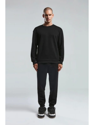 Erkek Bisiklet Yaka Uzun Kol Basıc Sweatshirt Siyah