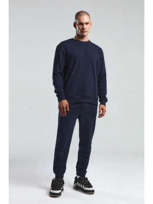 Erkek Bisiklet Yaka Uzun Kol Basıc Sweatshirt Lacivert