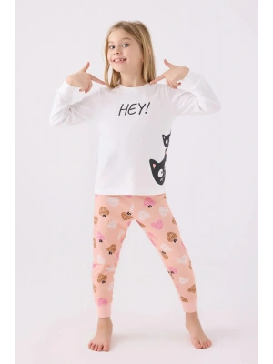 Kız Çocuk Beyaz Uzun Kol Pijama Takım