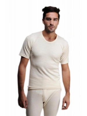 Erkek Krem Erkek Yün Kısa Kol Fanila % 75 Yün 25 Akriliktir