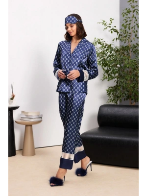 Saten Kadın Pijama Takımı - 1320 Lacivert