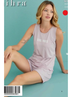 Sıfır Kol Şortlu Yazlık Pijama Takımı 50106