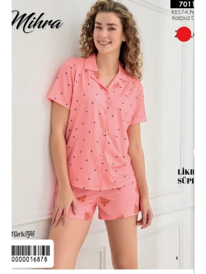 Yumuşak Dokulu Kadın Önden Düğmeli Şortlu Takım 70115