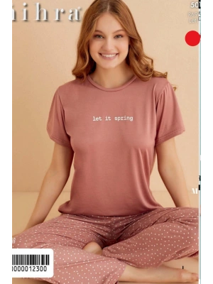 Milan Kumaş Sıfır Yaka Kadın Pijama Takımı 50107