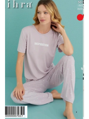 Kadın Bisiklet Yaka MİLAN Likralı Kısa Kol Pijama Takımı 50107/91- 1 Adet