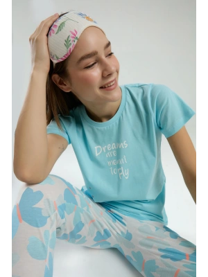 Kadın Mavi Kısa Kol Pijama Takım