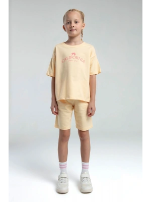 Kız Çocuk Krem İki İplik %100 Pamuklu Bermuda Takım