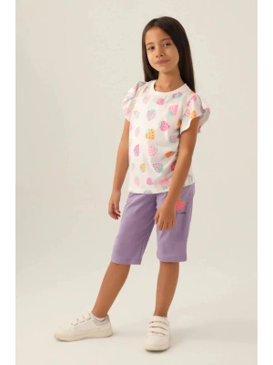 Çilek Desenli, Mor, Kız Çocuk, Kapri Takım