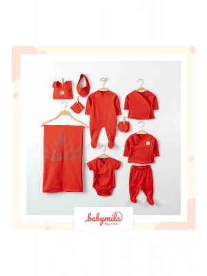 Yenidoğan Bebek Için Organik Pamuklu 10 Parça Hastane Çıkışı Seti - Zıbın Ve Tulum Takımı Kiremit