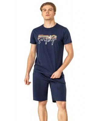 6073 Erkek Kısa Kollu Şortlu Pijama Takım-İndigo