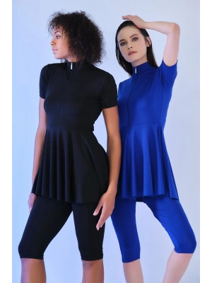 Kloş Etekli Yarım Kol Yarı Kapalı Mayo