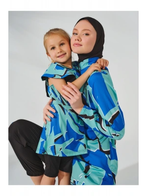 Desenli Volan Detaylı Sıfır Kol Çocuk Mayo