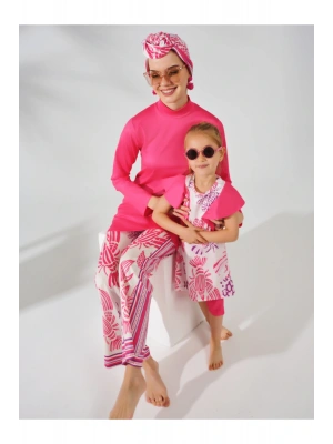 Desenli Volan Detaylı Sıfır Kol Çocuk Mayo