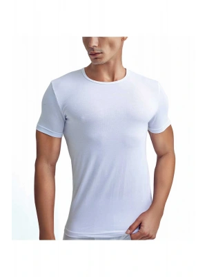 Erkek 2li Ekonomik Paket Beyaz Bambu Bisiklet Yaka Kısa Kollu Fanila Atlet