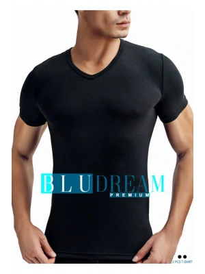 Erkek 2li Ekonomik Paket Siyah Bambu V Yaka Kısa Kollu Fanila Atlet