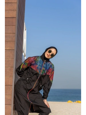 File Detaylı Oversize Uzun Tesettür Mayo