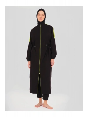 Biyeli Oversize Uzun Tesettür Mayo - Siyah -